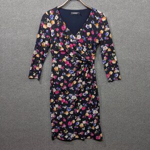 LRL Ralph Lauren Faux Wrap Dress Women's Navy Floral Bodycon Knee-Length Maxi Dr